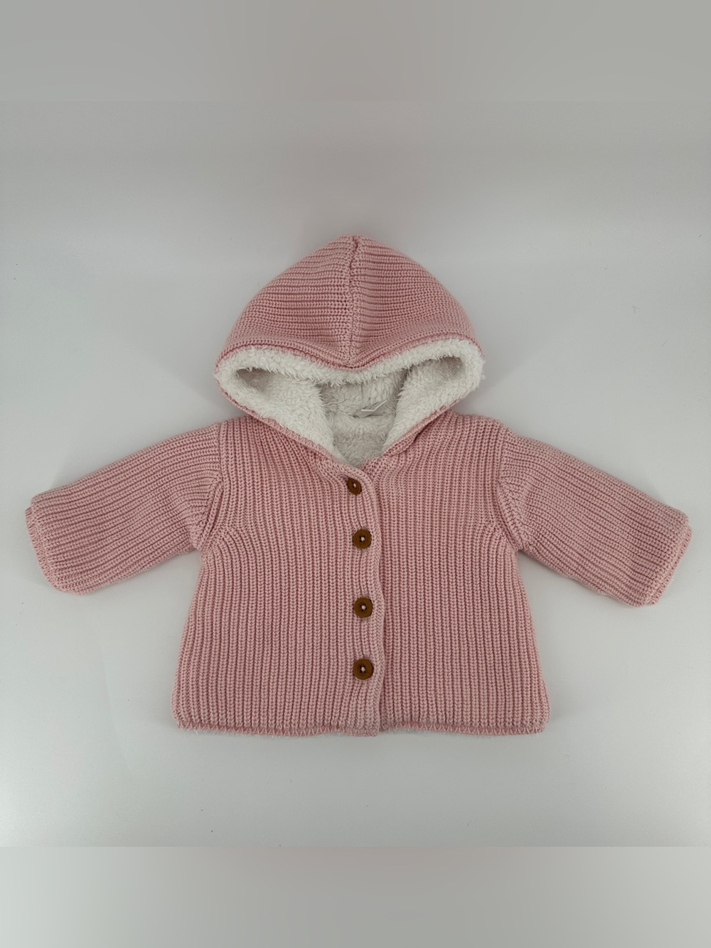 Nordstrom Baby 3 Mo Hooded Fleece Lined Cardigan Knit Button Plush Salmon Pink